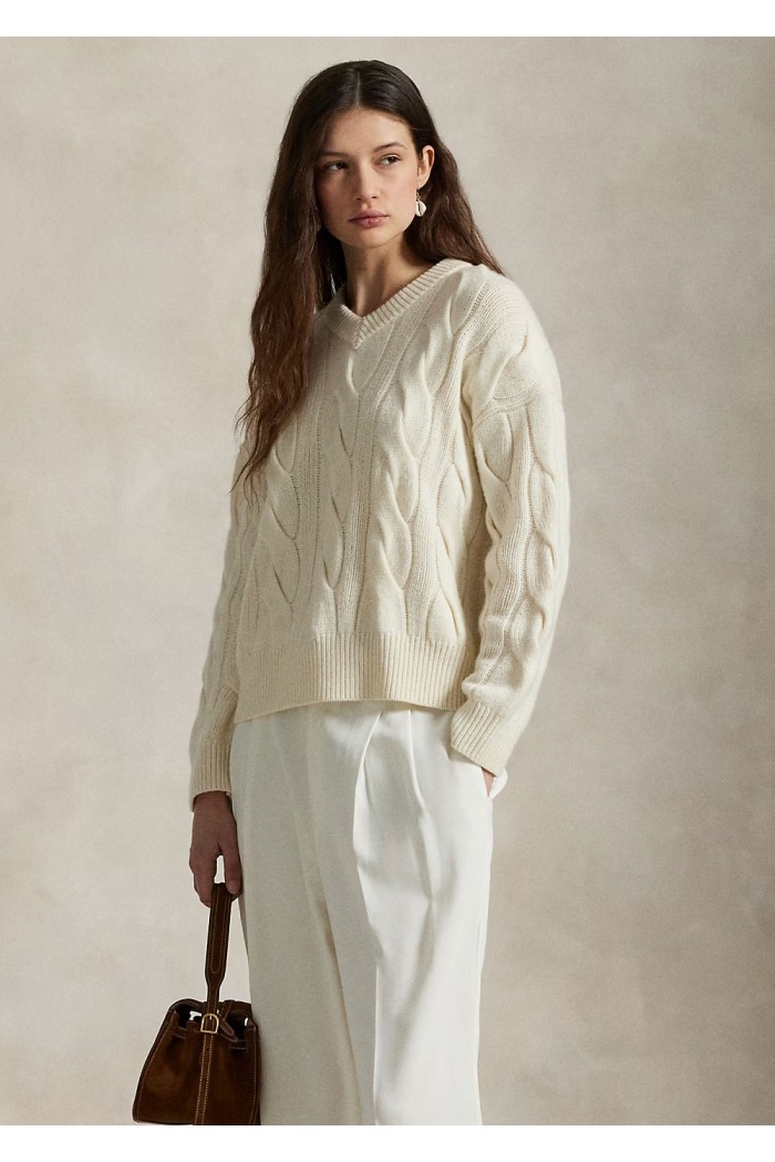 Cable-Knit Wool-Cashmere V-Neck Jumper
