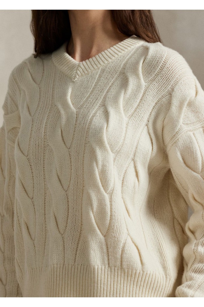 Cable-Knit Wool-Cashmere V-Neck Jumper