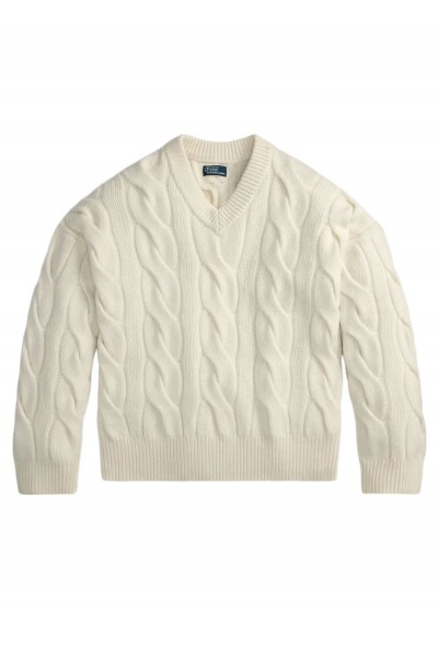 Cable-Knit Wool-Cashmere V-Neck Jumper