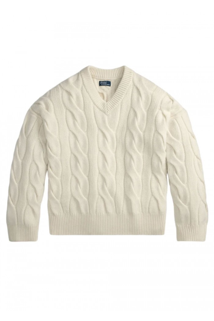 Cable-Knit Wool-Cashmere V-Neck Jumper