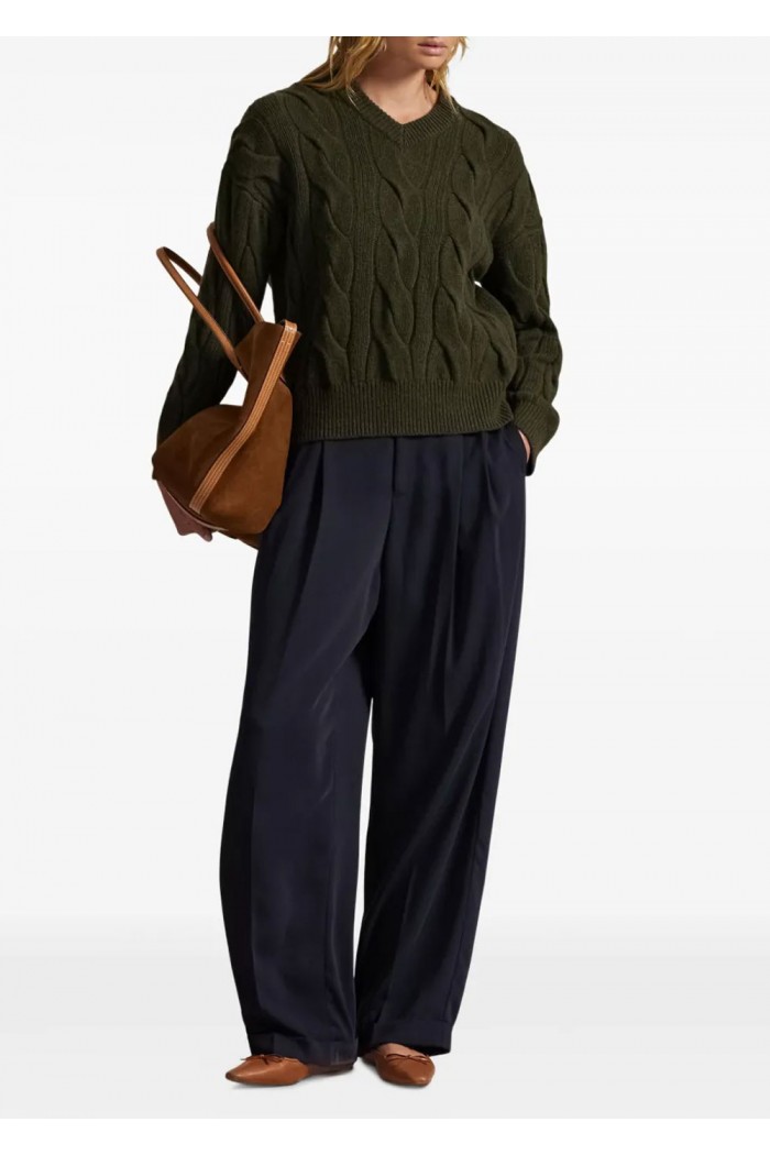 Cable-Knit Wool-Cashmere V-Neck Jumper