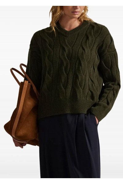 Cable-Knit Wool-Cashmere V-Neck Jumper