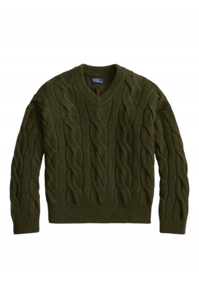 Cable-Knit Wool-Cashmere V-Neck Jumper