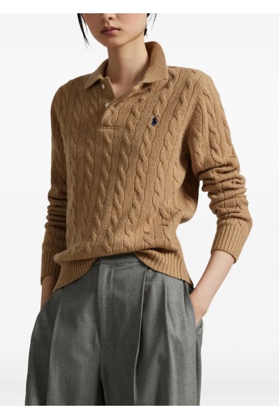 cable-knit polo sweater