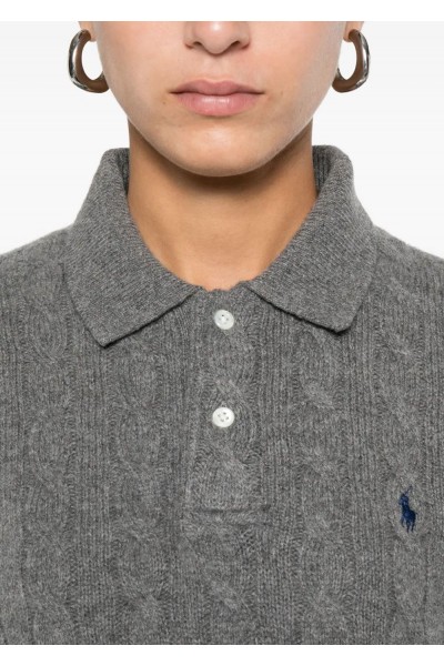 cable-knit polo sweater