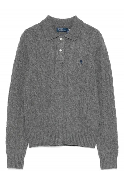 cable-knit polo sweater