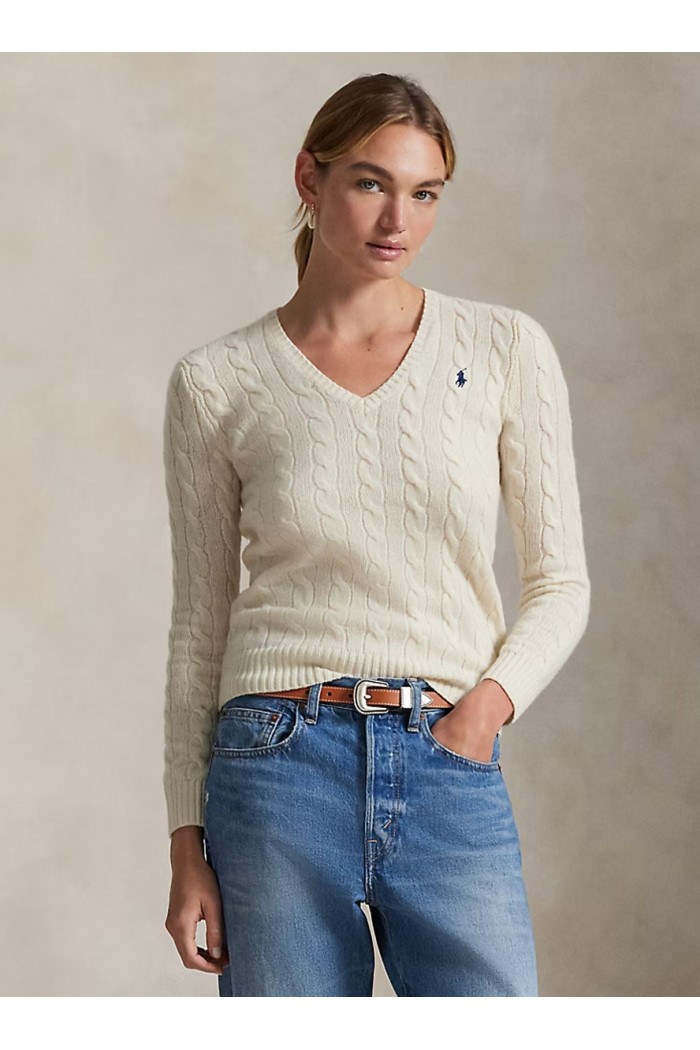 Cable-Knit Wool-Cashmere V-Neck Jumper