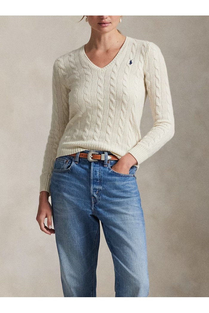 Cable-Knit Wool-Cashmere V-Neck Jumper