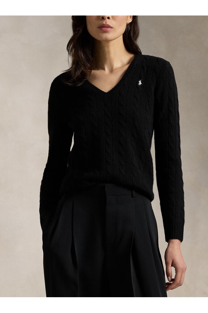 Cable-Knit Wool-Cashmere V-Neck Jumper