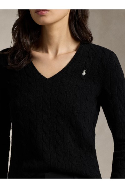 Cable-Knit Wool-Cashmere V-Neck Jumper