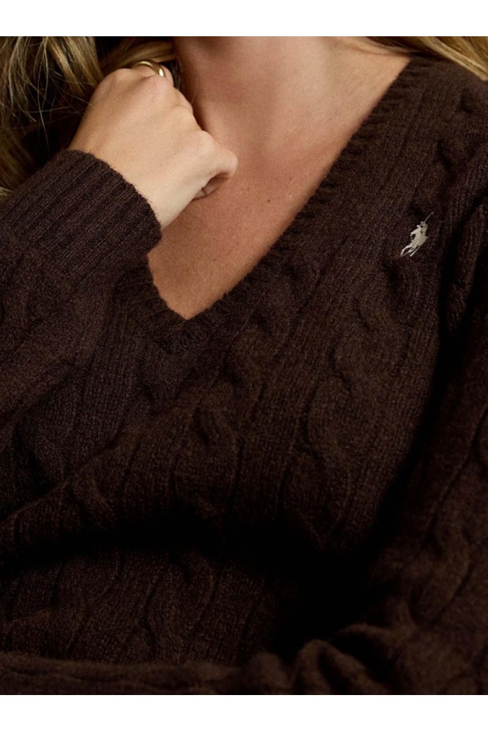 Cable-Knit Wool-Cashmere V-Neck Jumper
