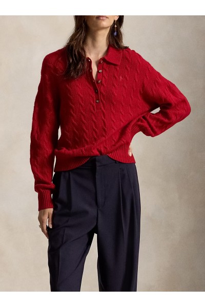 Cable Wool-Cashmere Polo-Collar Jumper