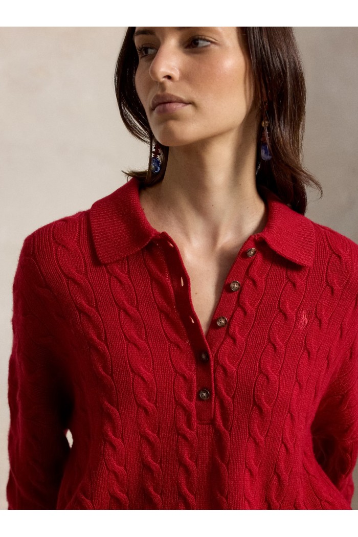 Cable Wool-Cashmere Polo-Collar Jumper
