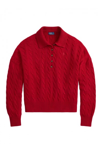 Cable Wool-Cashmere Polo-Collar Jumper