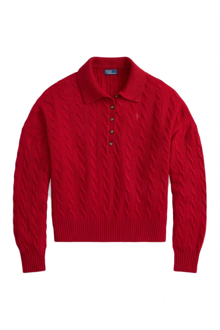 Cable Wool-Cashmere Polo-Collar Jumper
