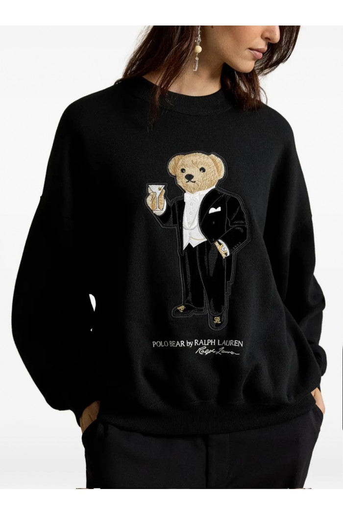 Martini Polo Bear-Patch Fleece Crewneck