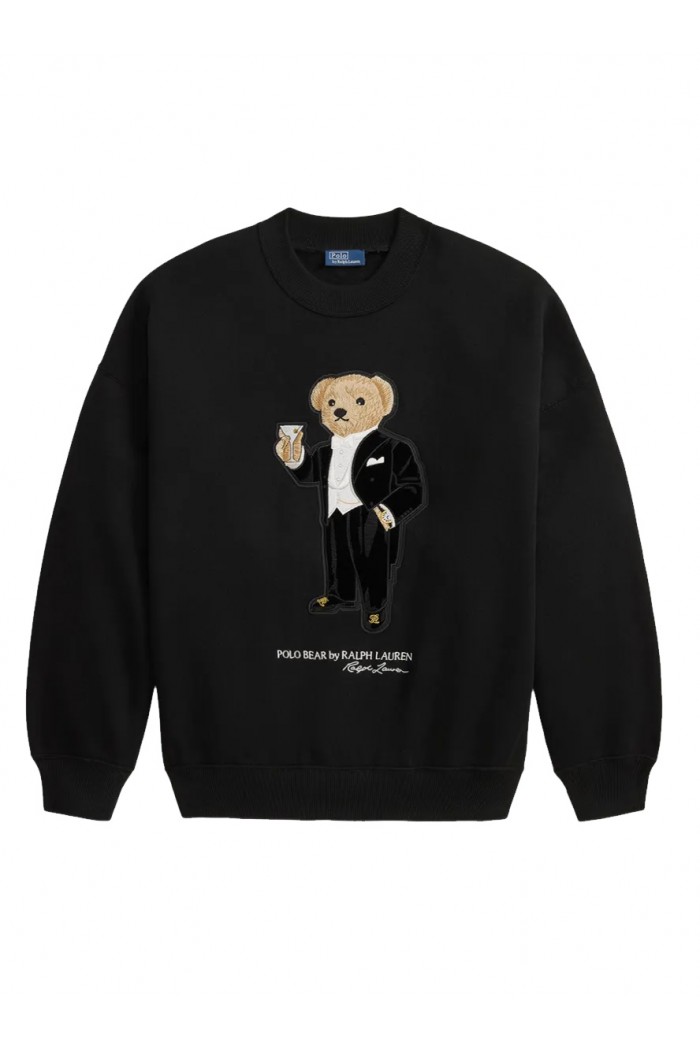 Martini Polo Bear-Patch Fleece Crewneck