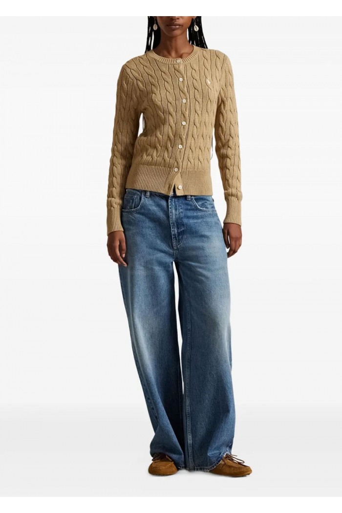 Cable-Knit Cotton Crewneck Cardigan