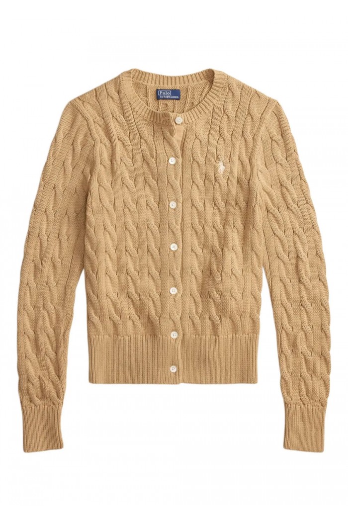 Cable-Knit Cotton Crewneck Cardigan