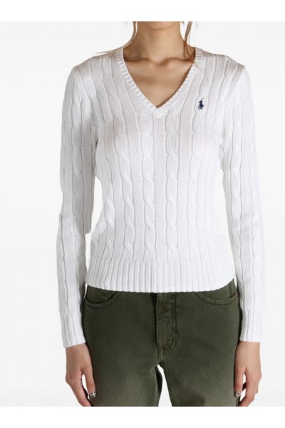 Cable-Knit Cotton V-Neck Jumper