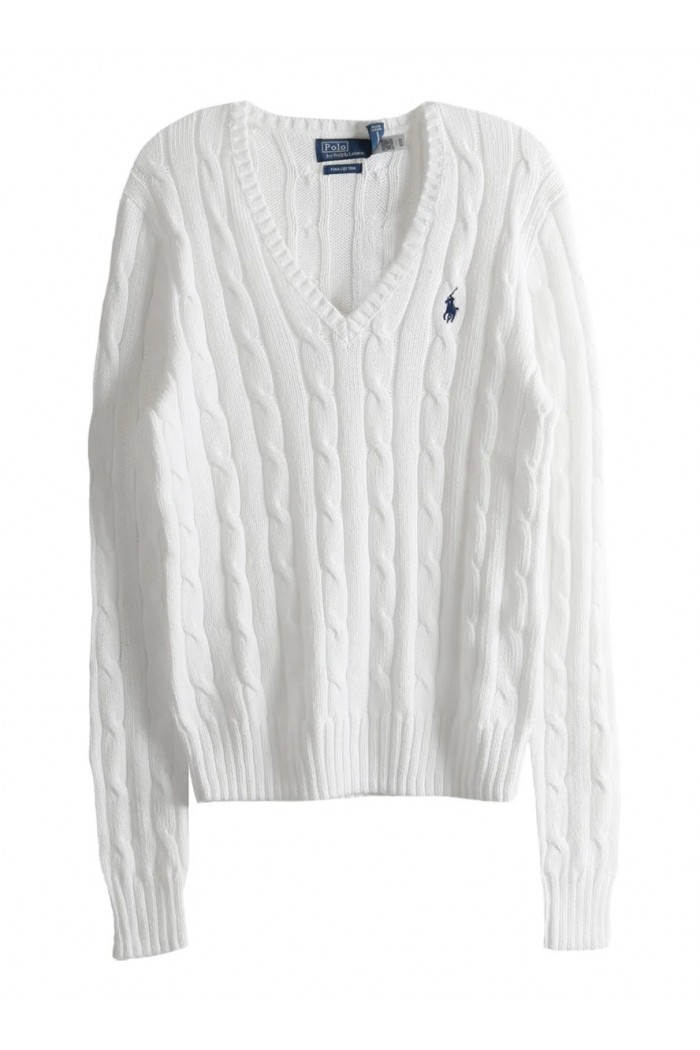 Cable-Knit Cotton V-Neck Jumper