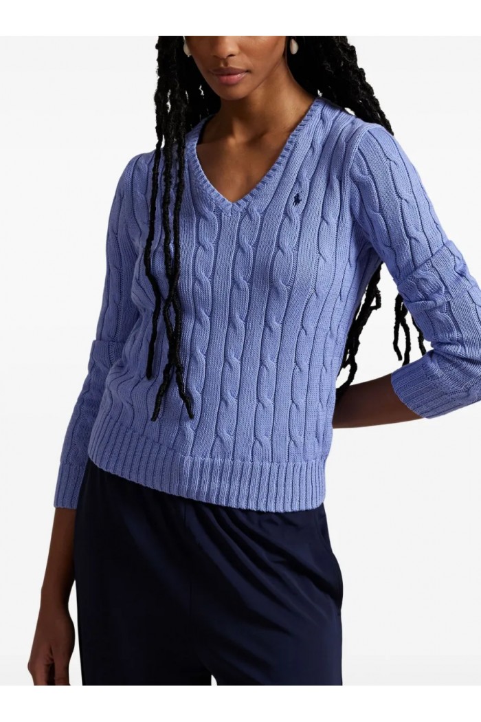 Cable-Knit Cotton V-Neck Jumper
