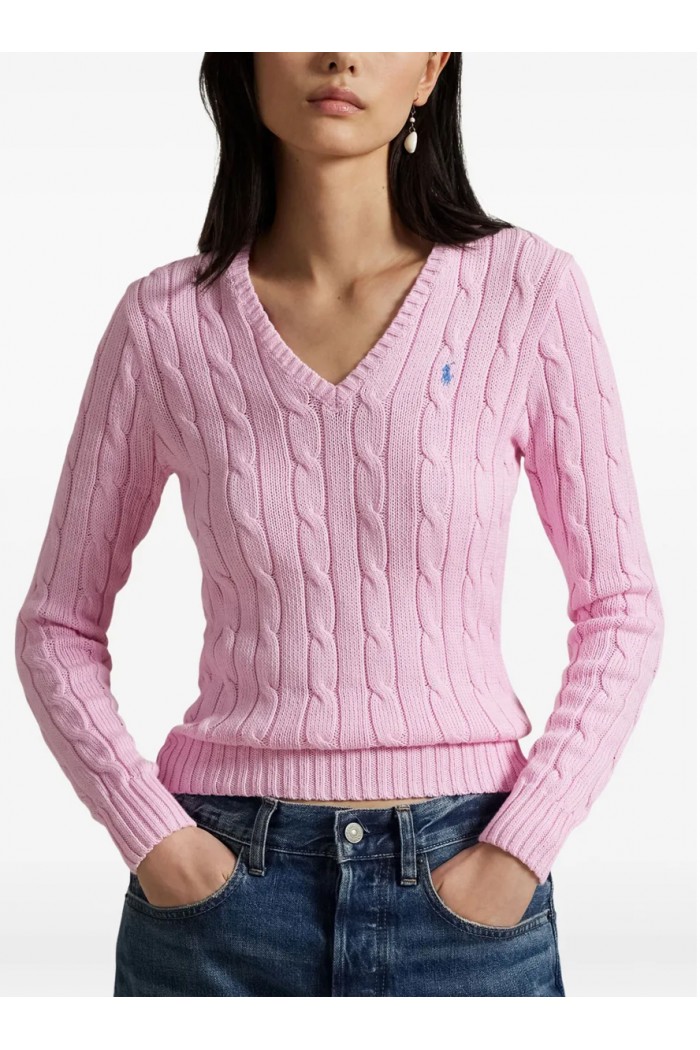 Cable-Knit Cotton V-Neck Jumper