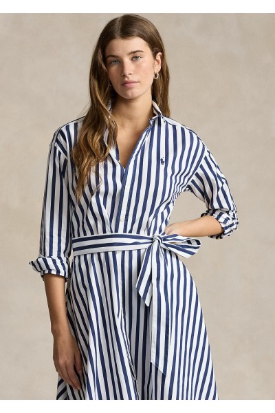 Belted Striped Cotton Shirtdress