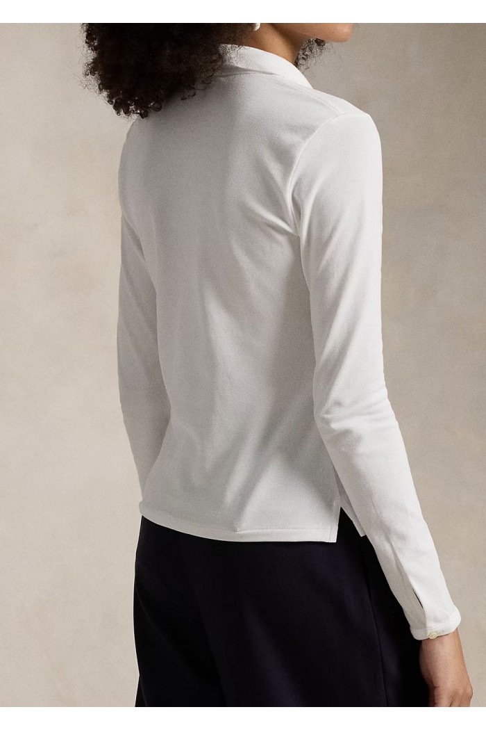 Buttoned-Placket Long-Sleeve Polo Shirt