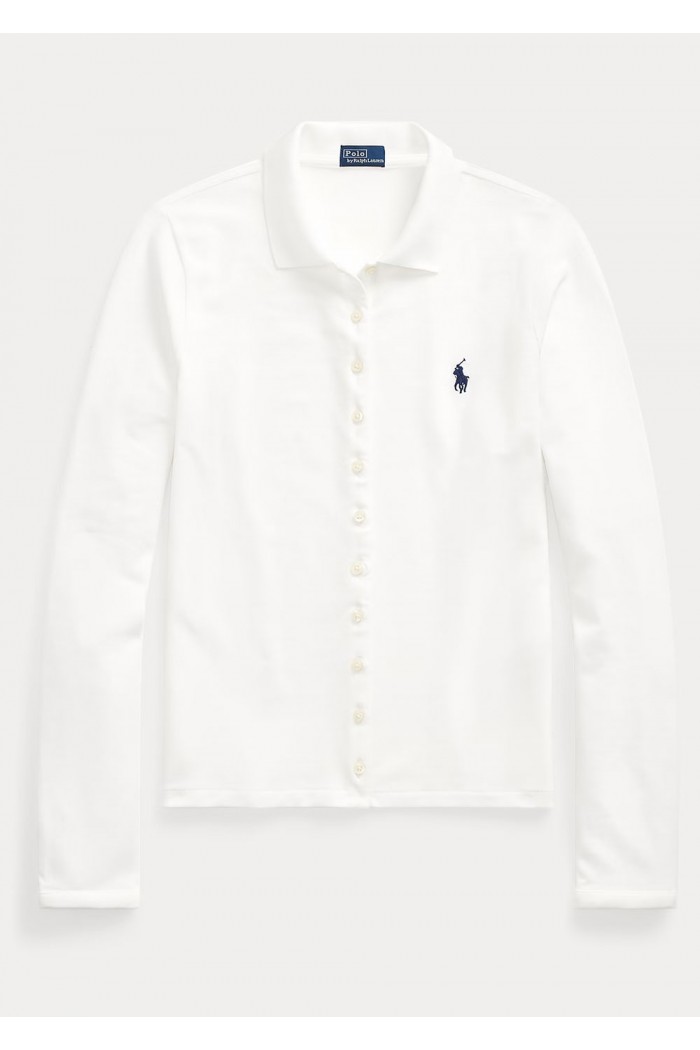 Buttoned-Placket Long-Sleeve Polo Shirt