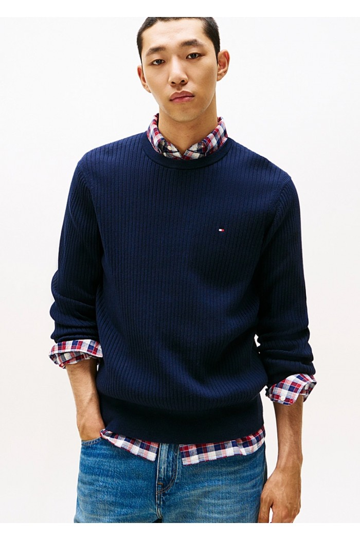 Rib-Knit Crew Neck Jumper With Cashmere