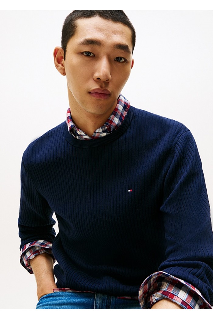 Rib-Knit Crew Neck Jumper With Cashmere