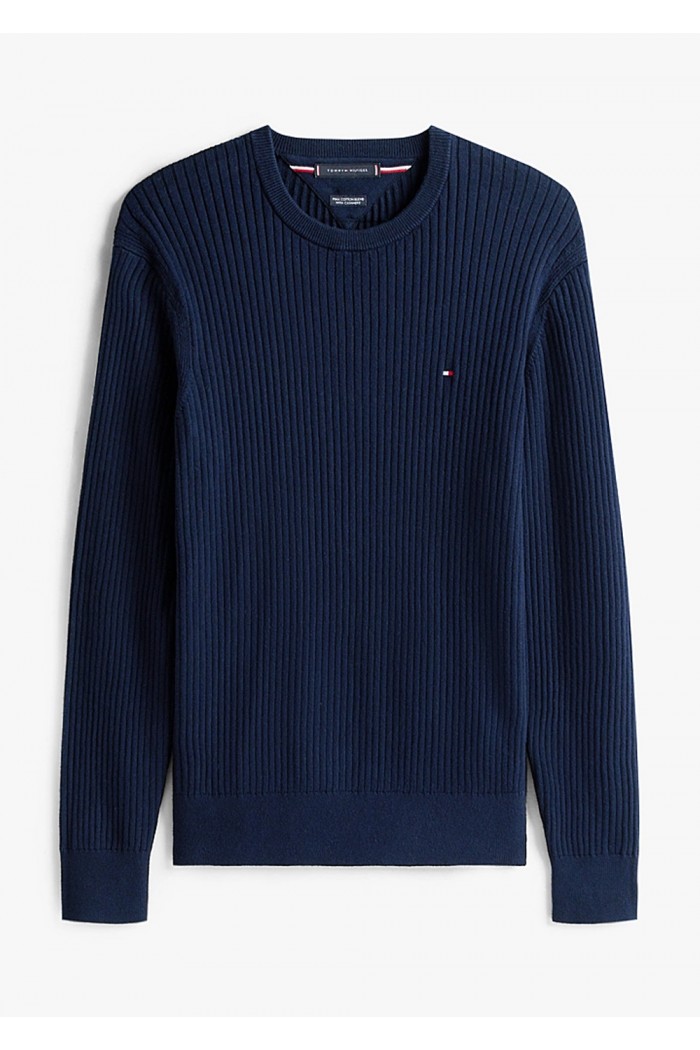 Rib-Knit Crew Neck Jumper With Cashmere