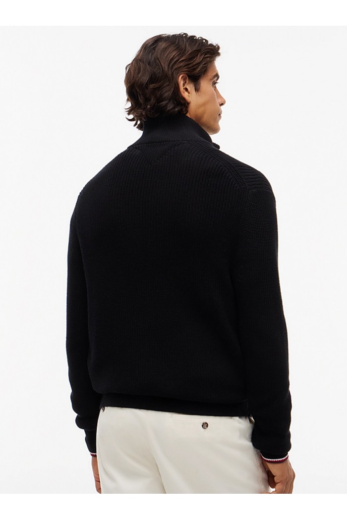 Tipped Cuff Ribbed Zip-Thru Jumper