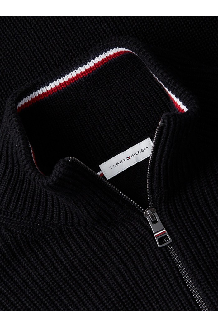 Tipped Cuff Ribbed Zip-Thru Jumper