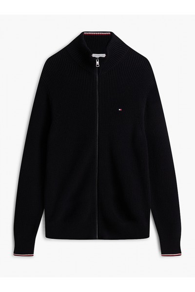 Tipped Cuff Ribbed Zip-Thru Jumper