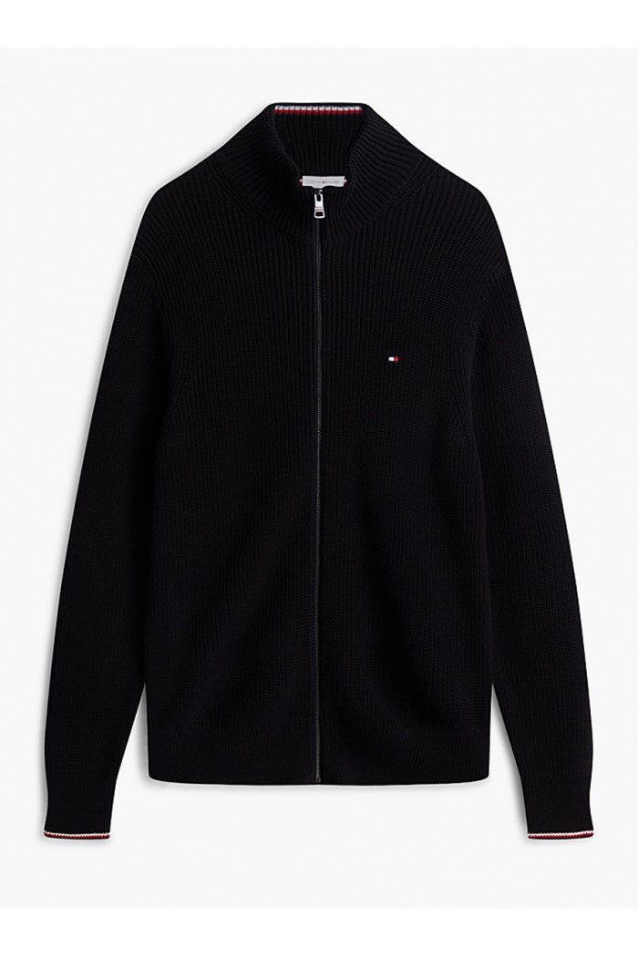 Tipped Cuff Ribbed Zip-Thru Jumper