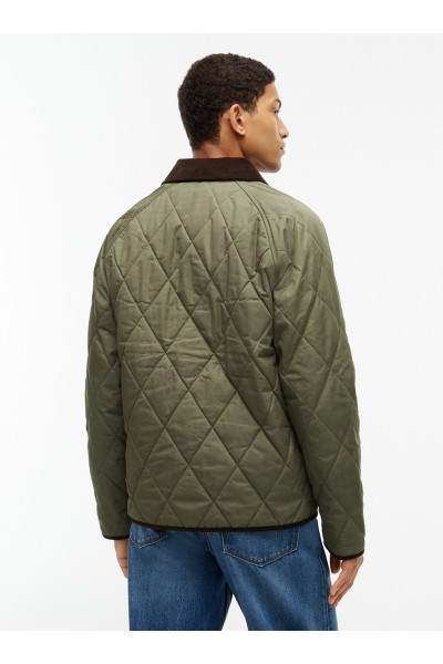 Corduroy Trim Quilted Jacket Green
