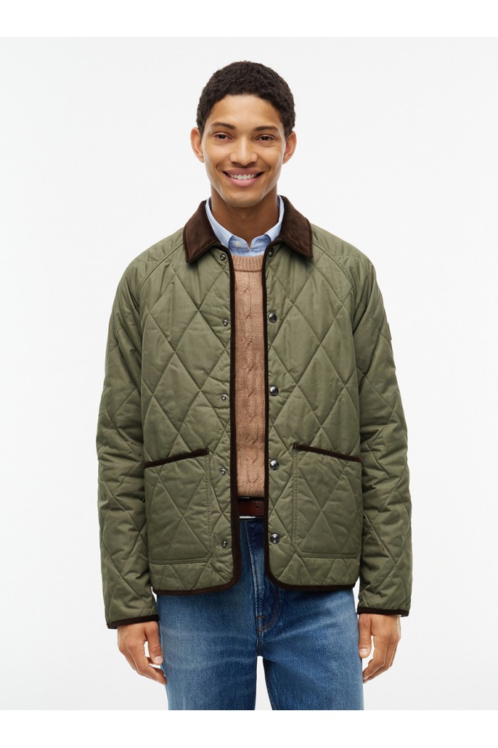 Corduroy Trim Quilted Jacket Green Corduroy Trim Quilted Jacket Green