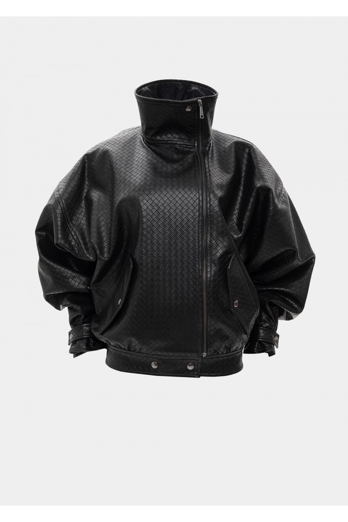 PANAMA WEAVE BLACK BOMBER JACKET