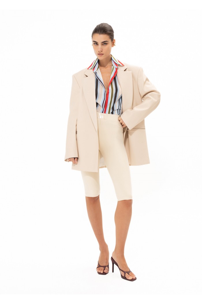 CREME FAUX LEATHER BLAZER 