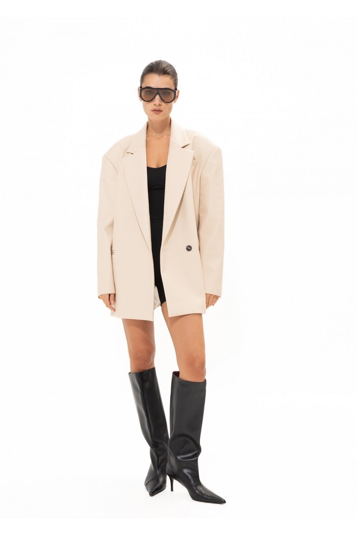 CREME FAUX LEATHER BLAZER 