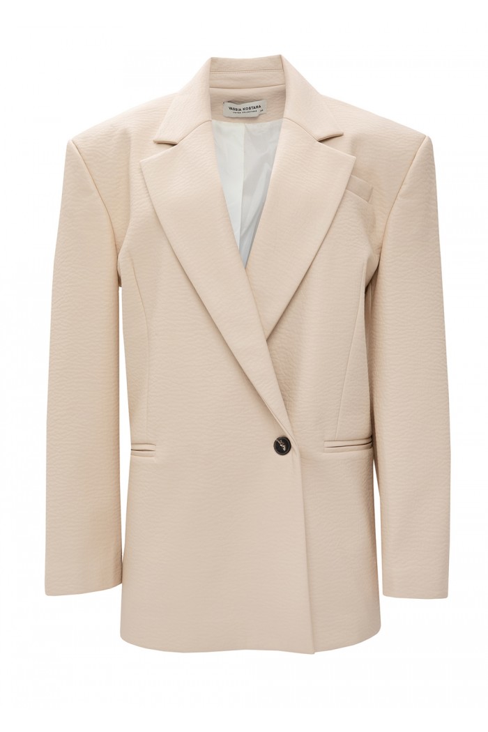 CREME FAUX LEATHER BLAZER 