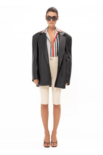BLACK FAUX LEATHER BLAZER