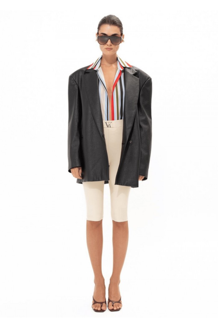BLACK FAUX LEATHER BLAZER