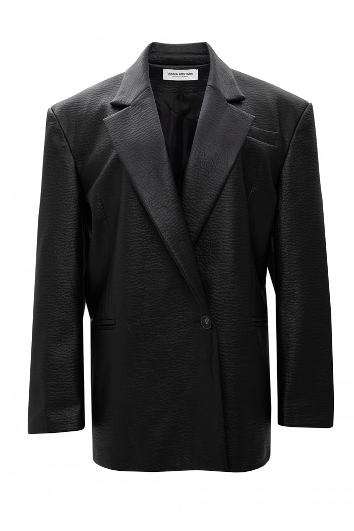 BLACK FAUX LEATHER BLAZER