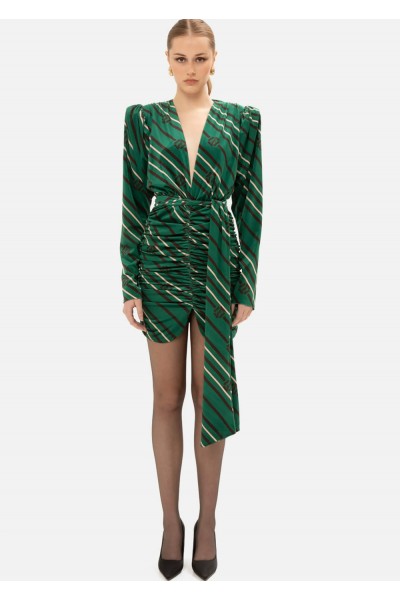 BLACK & GREEN STRIPED MINI DRESS