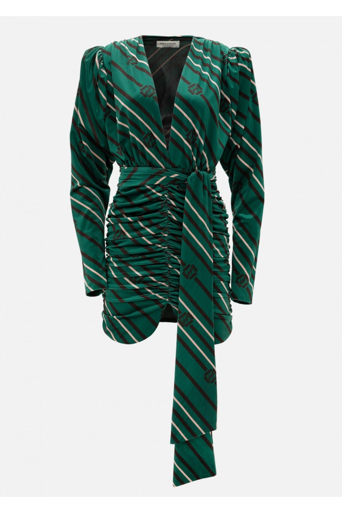 BLACK & GREEN STRIPED MINI DRESS