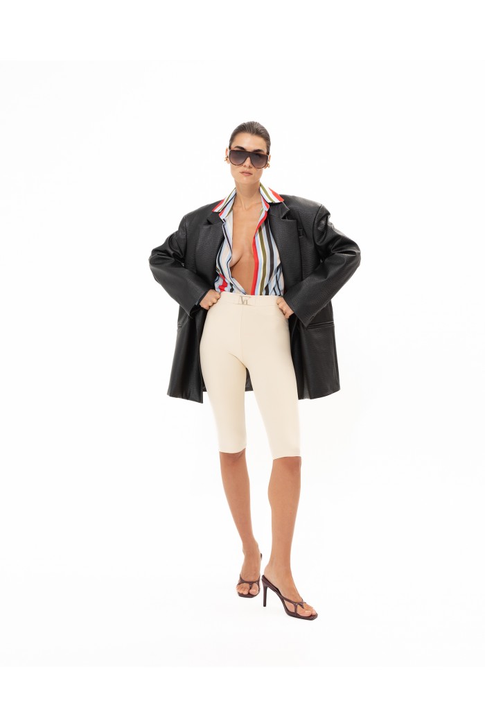 BLACK FAUX LEATHER BLAZER