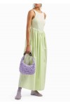 LONG, FULL-SKIRTED POPLIN DRESS WITH GATHERED WAISTt